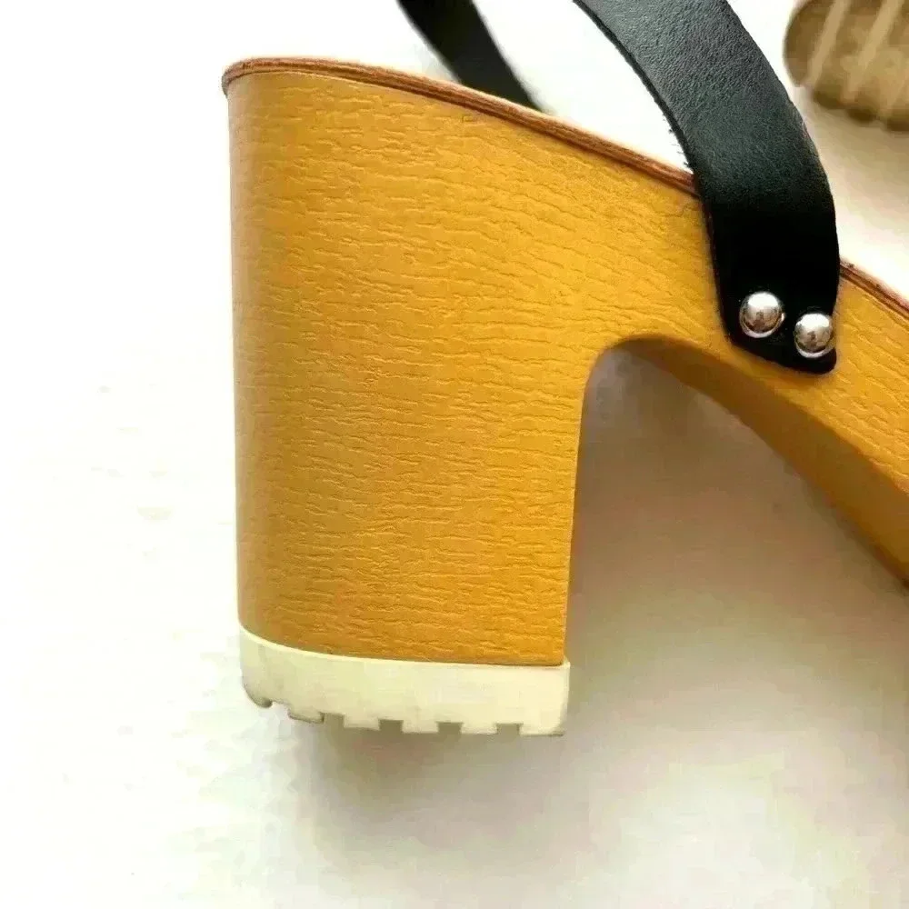 Madden Girl Black/Tan Retro “70’s”Studded‎ Platform Chunky Block Heels size 9